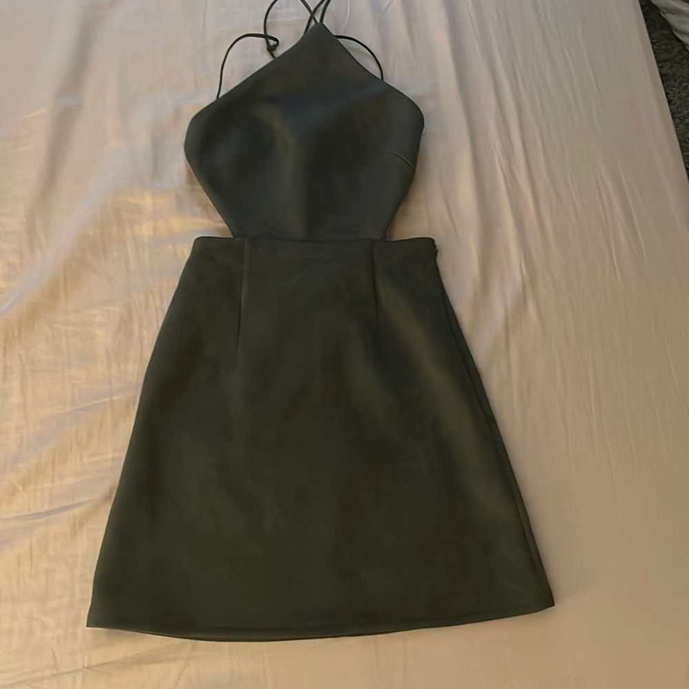 Extra small olive/forest green suede mini dress